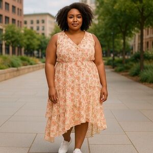 TAYLOR | Plus Size Floral-Print Tiered Midi Dress